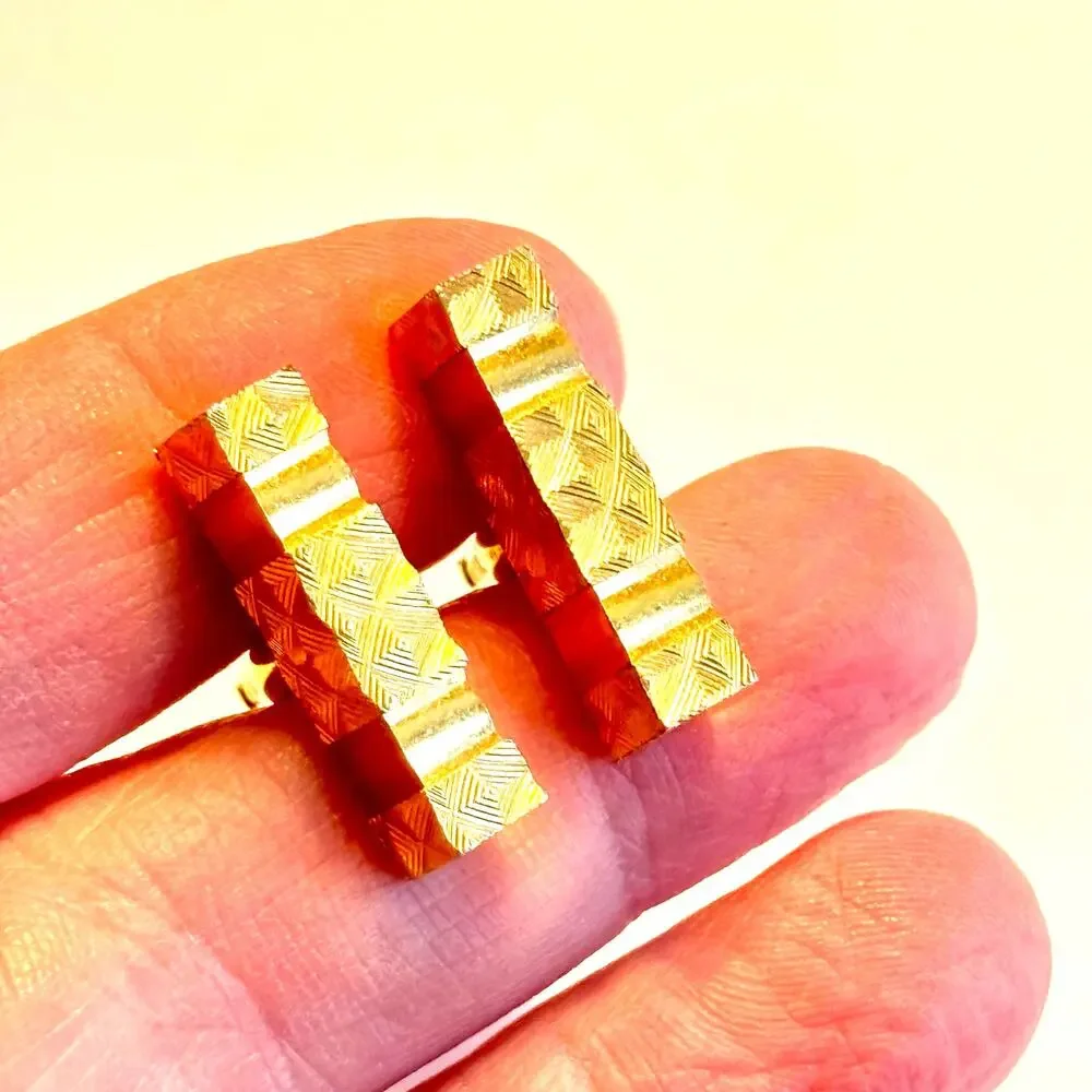 Gold cufflinks mod brutalist mid century textured rectangle bars vintage signed